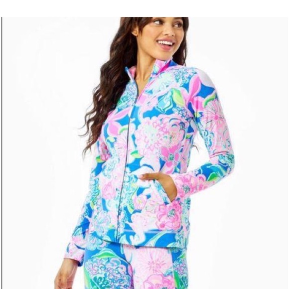 Lilly Pulitzer Tops - Lilly Pulitzer Blue, Pink & Green Floral Zip-Up Top